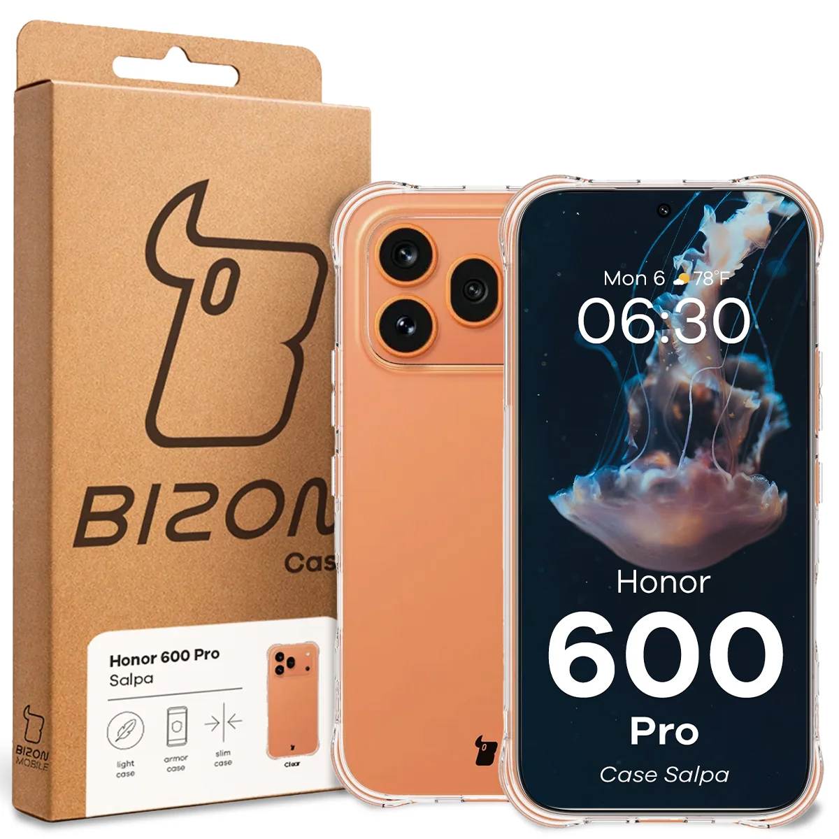 Przód pudełka Bizon Case z dedykowaną etykietą do Honor 600 Pro 5G