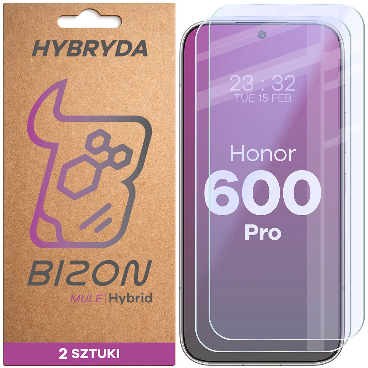 Elastyczne szkło hybrydowe Bizon Hybrid Mule Duo do Honor 600 Pro 5G, 2 sztuki
