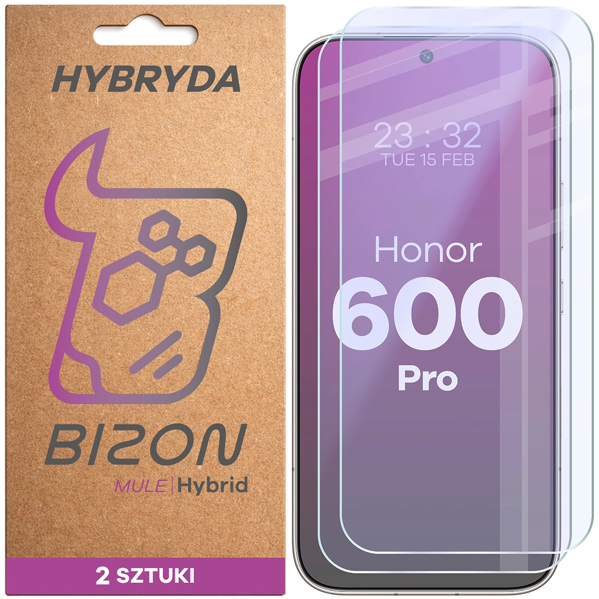 Elastyczne szkło hybrydowe Bizon Hybrid Mule Duo do Honor 600 Pro 5G, 2 sztuki