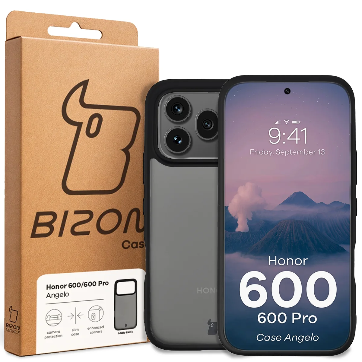 Przód pudełka Bizon Case z dedykowaną etykietą do Honor 600 5G / 600 Pro 5G