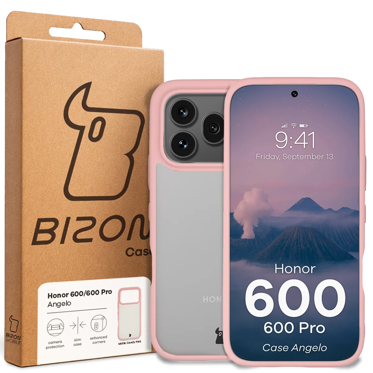 Przód pudełka Bizon Case z dedykowaną etykietą do Honor 600 5G / 600 Pro 5G