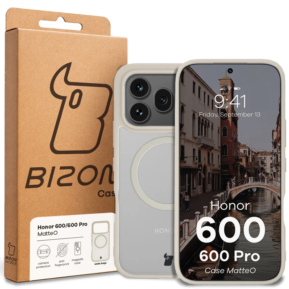 Przód pudełka Bizon Case z dedykowaną etykietą do Honor 600 5G / 600 Pro 5G