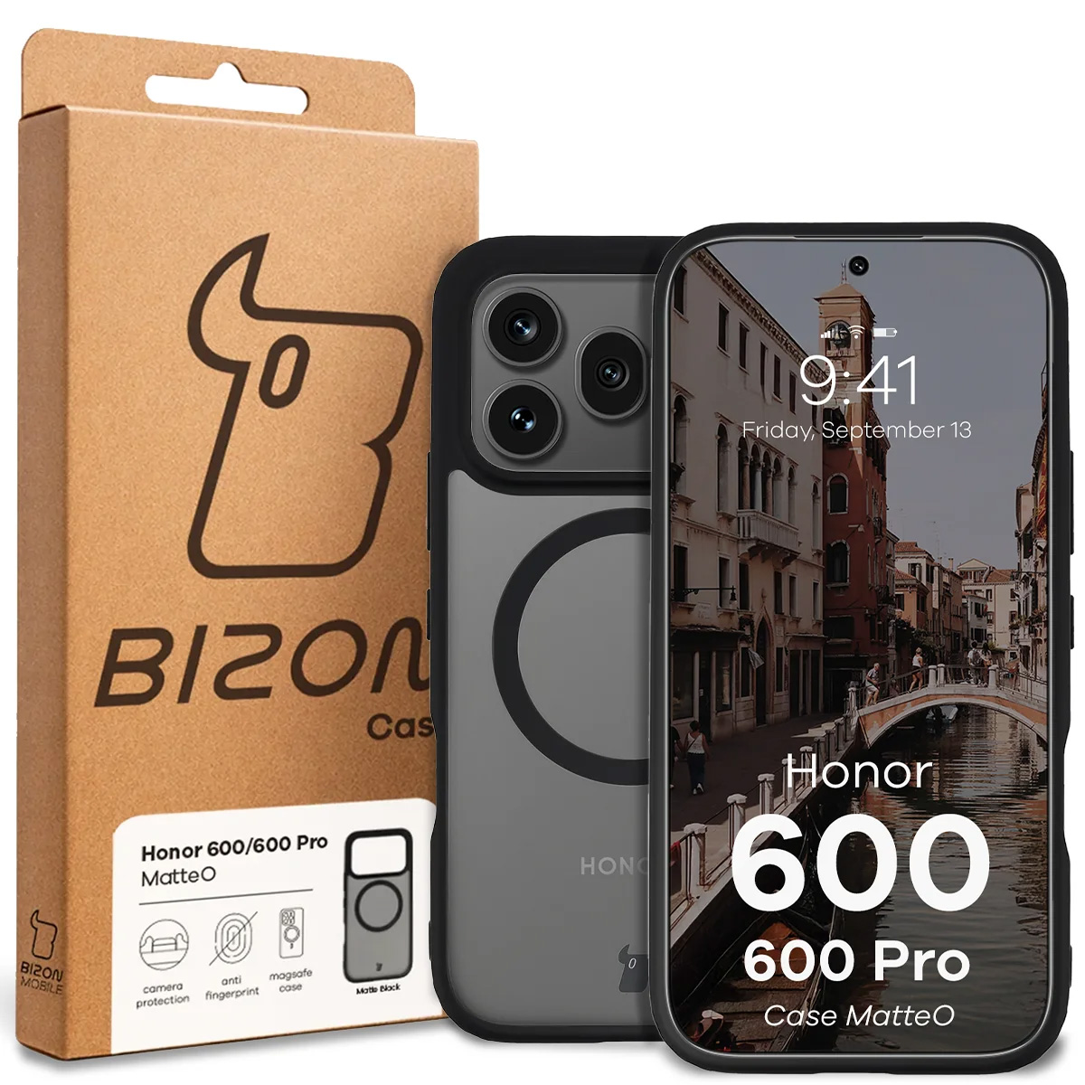 Przód pudełka Bizon Case z dedykowaną etykietą do Honor 600 5G / 600 Pro 5G
