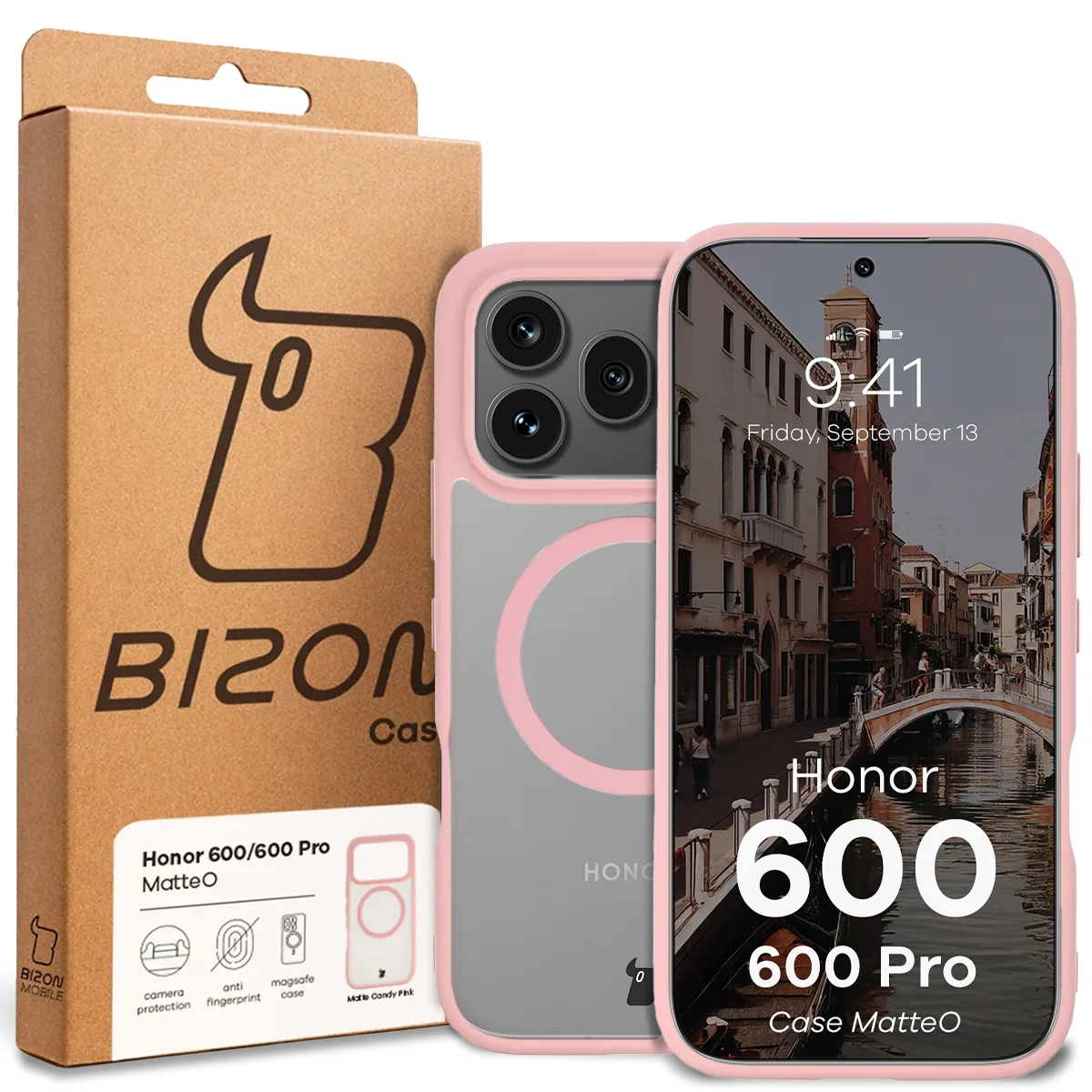 Przód pudełka Bizon Case z dedykowaną etykietą do Honor 600 5G / 600 Pro 5G