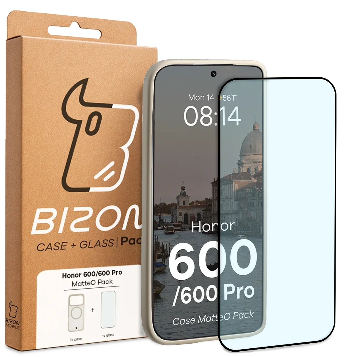 Przód pudełka Bizon Case Matteo Pack z dedykowaną etykietą do Honor 600 5G / 600 Pro 5G
