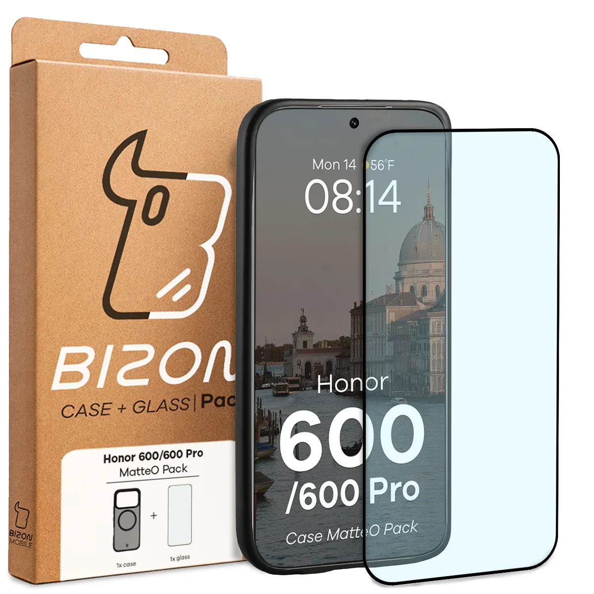 Przód pudełka Bizon Case Matteo Pack z dedykowaną etykietą do Honor 600 5G / 600 Pro 5G