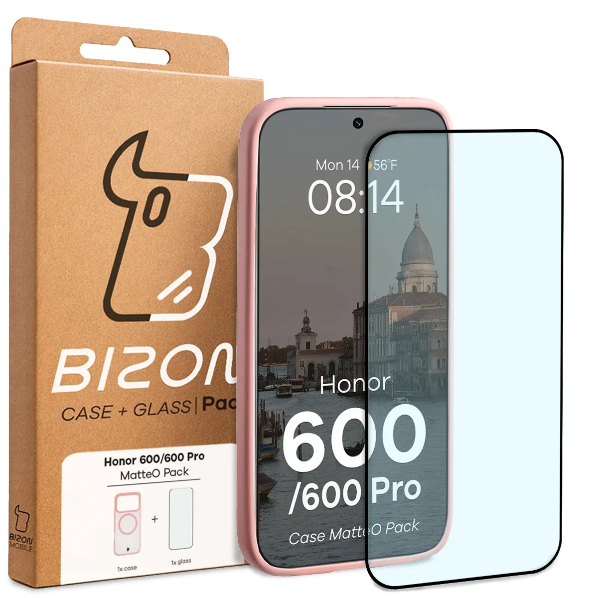 Przód pudełka Bizon Case Matteo Pack z dedykowaną etykietą do Honor 600 5G / 600 Pro 5G