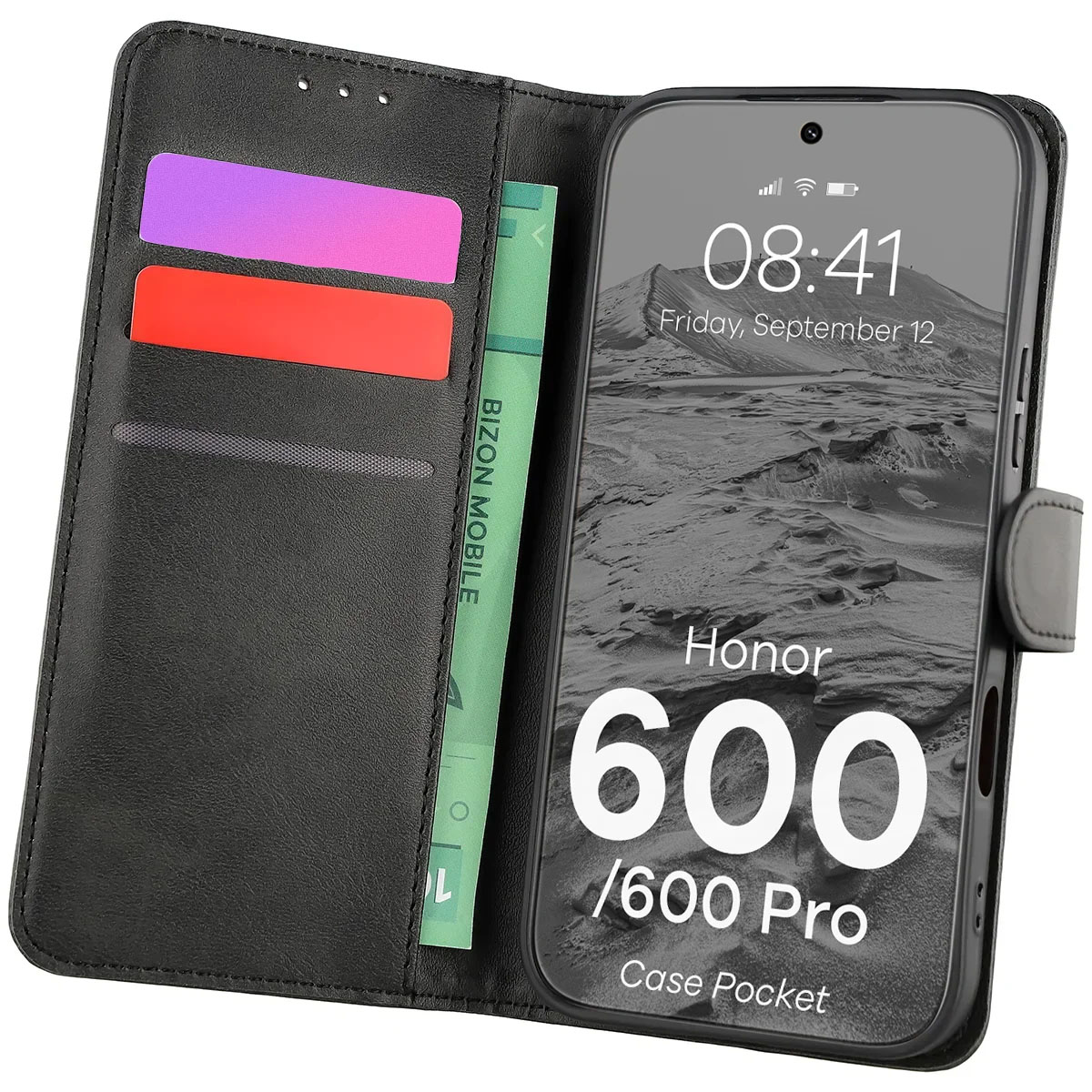 Etui z klapką z miejscem na karty Bizon Case Pocket do Honor 600 5G / 600 Pro 5G