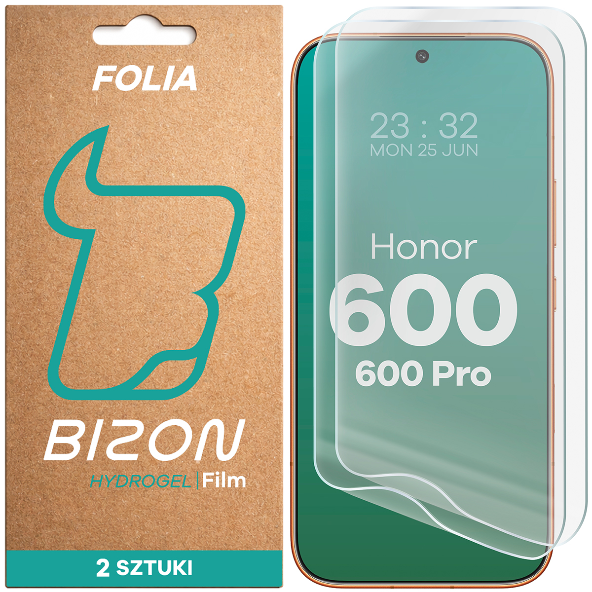 Pudełko i folia hydrożelowa na ekran Bizon Film Hydrogel Front Duo do Honor 600 5G / 600 Pro 5G
