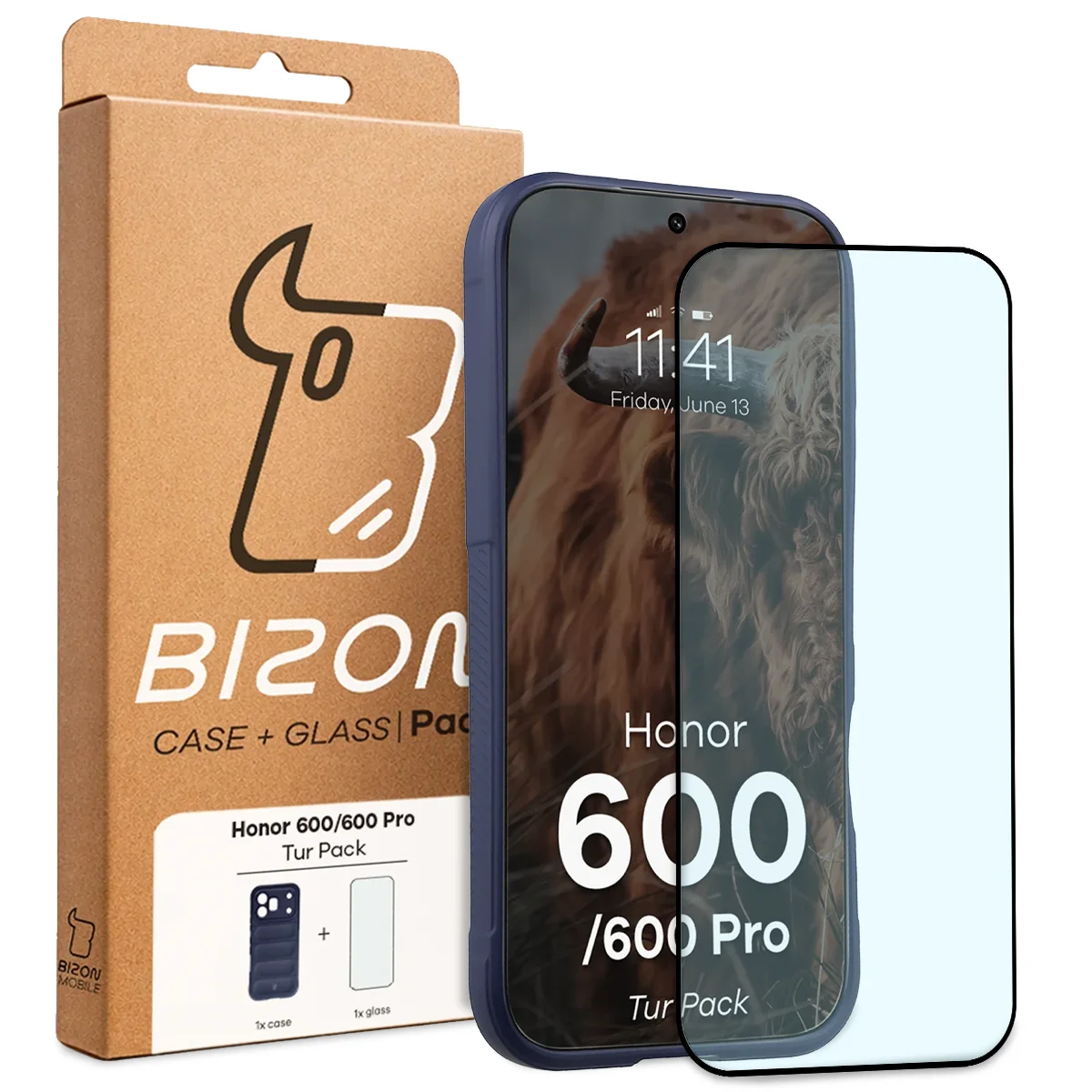Przód pudełka Bizon Tur Pack z dedykowaną etykietą do Honor 600 5G / 600 Pro 5G