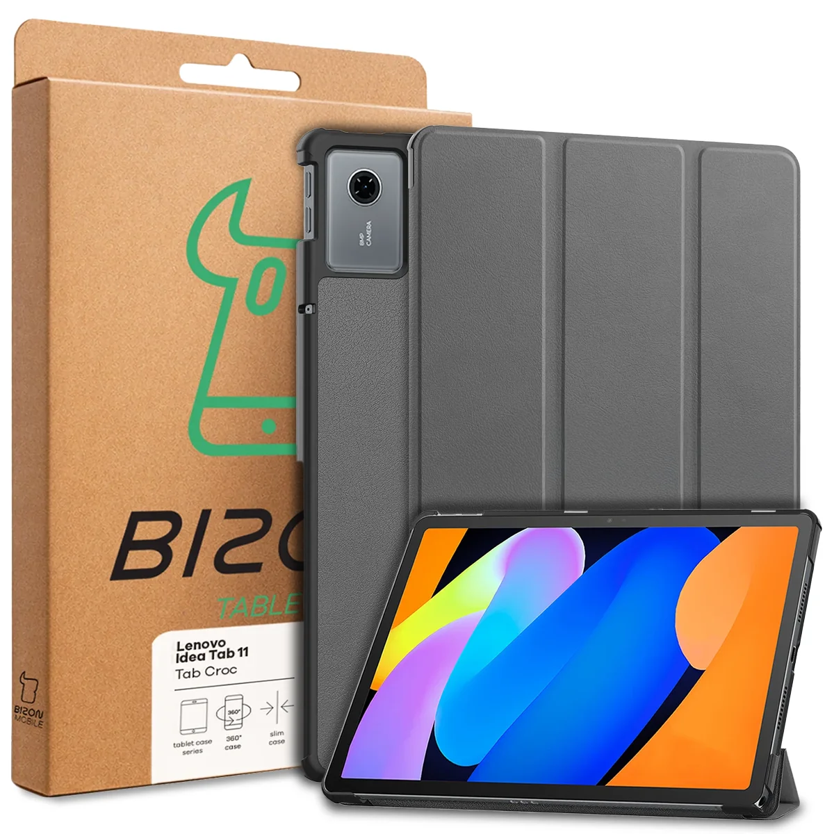 Przód pudełka Bizon Case z dedykowaną etykietą do Lenovo Idea Tab 11