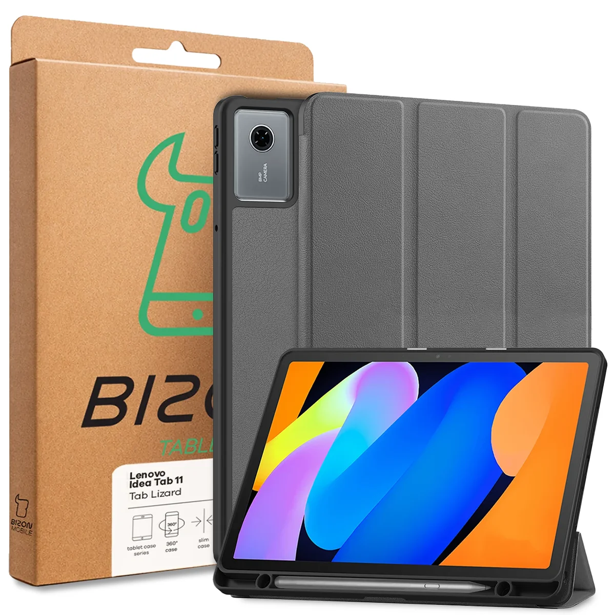 Przód pudełka Bizon Case z dedykowaną etykietą do Lenovo Idea Tab 11
