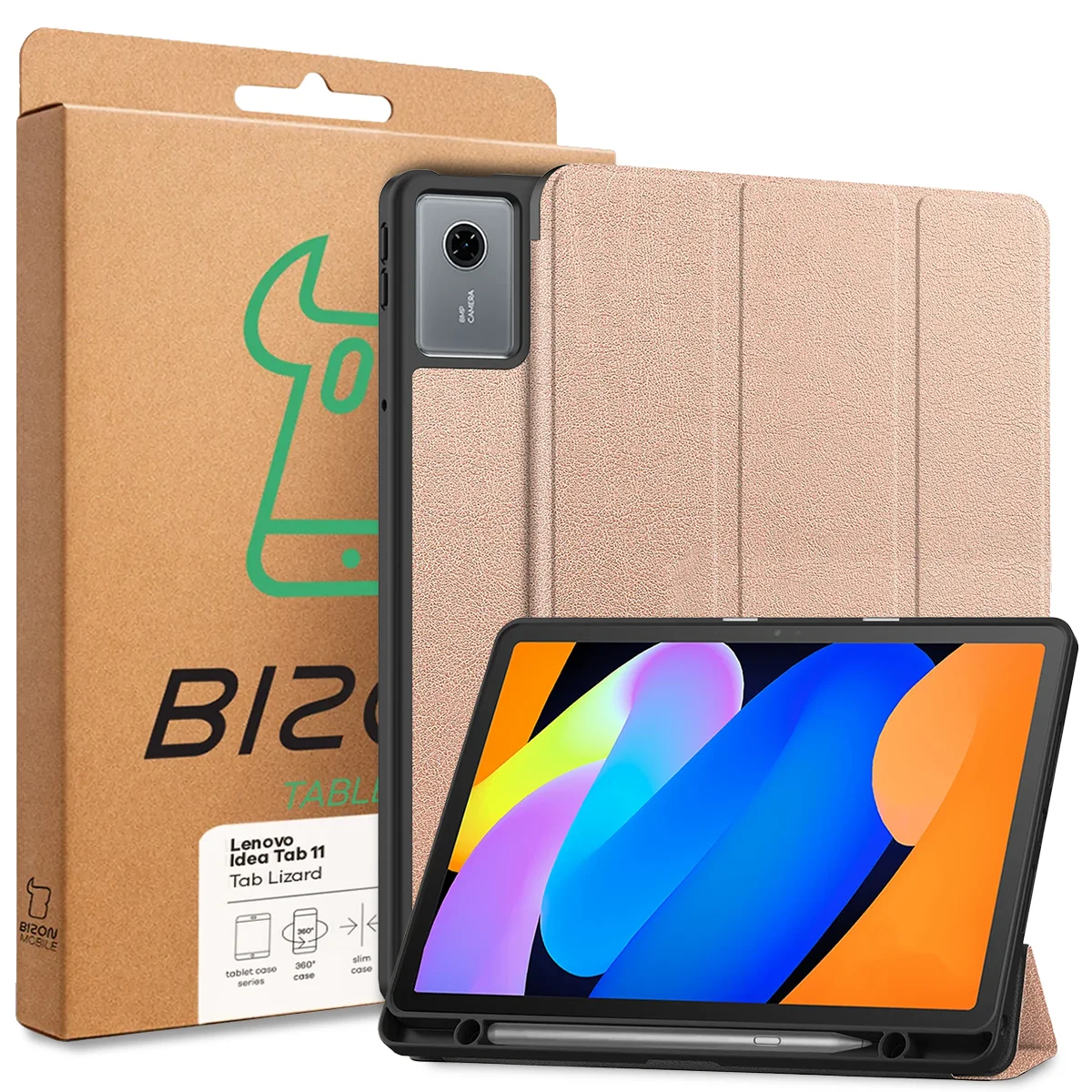 Przód pudełka Bizon Case z dedykowaną etykietą do Lenovo Idea Tab 11