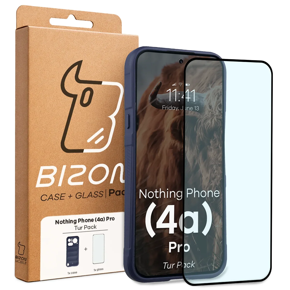 Przód pudełka Bizon Tur Pack z dedykowaną etykietą do Nothing Phone (4a) Pro