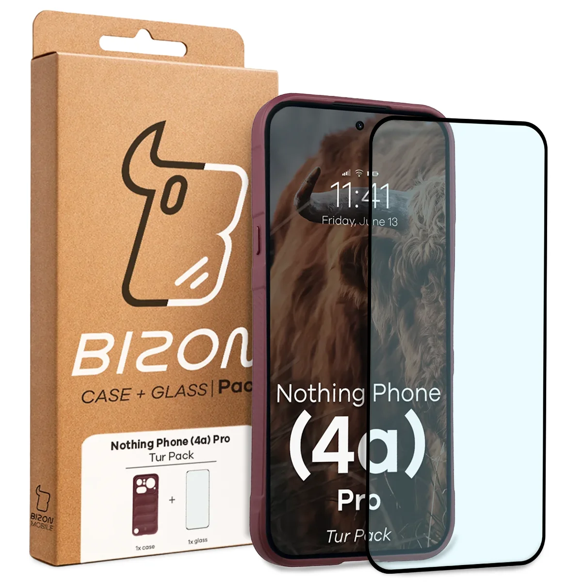 Przód pudełka Bizon Tur Pack z dedykowaną etykietą do Nothing Phone (4a) Pro