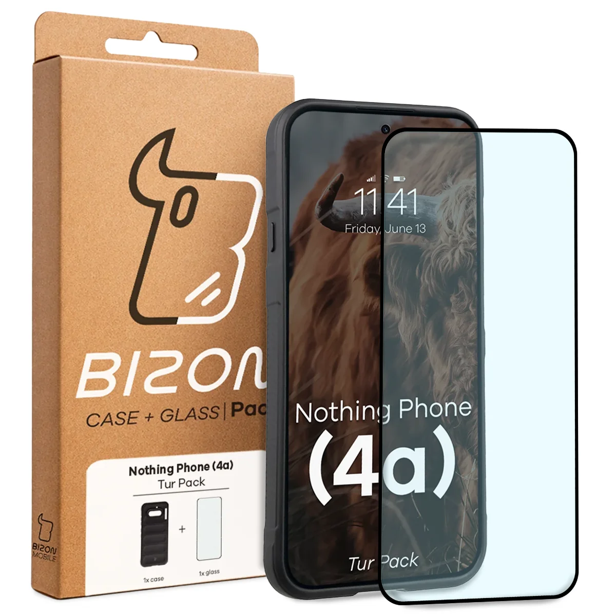 Przód pudełka Bizon Tur Pack z dedykowaną etykietą do Nothing Phone (4a)