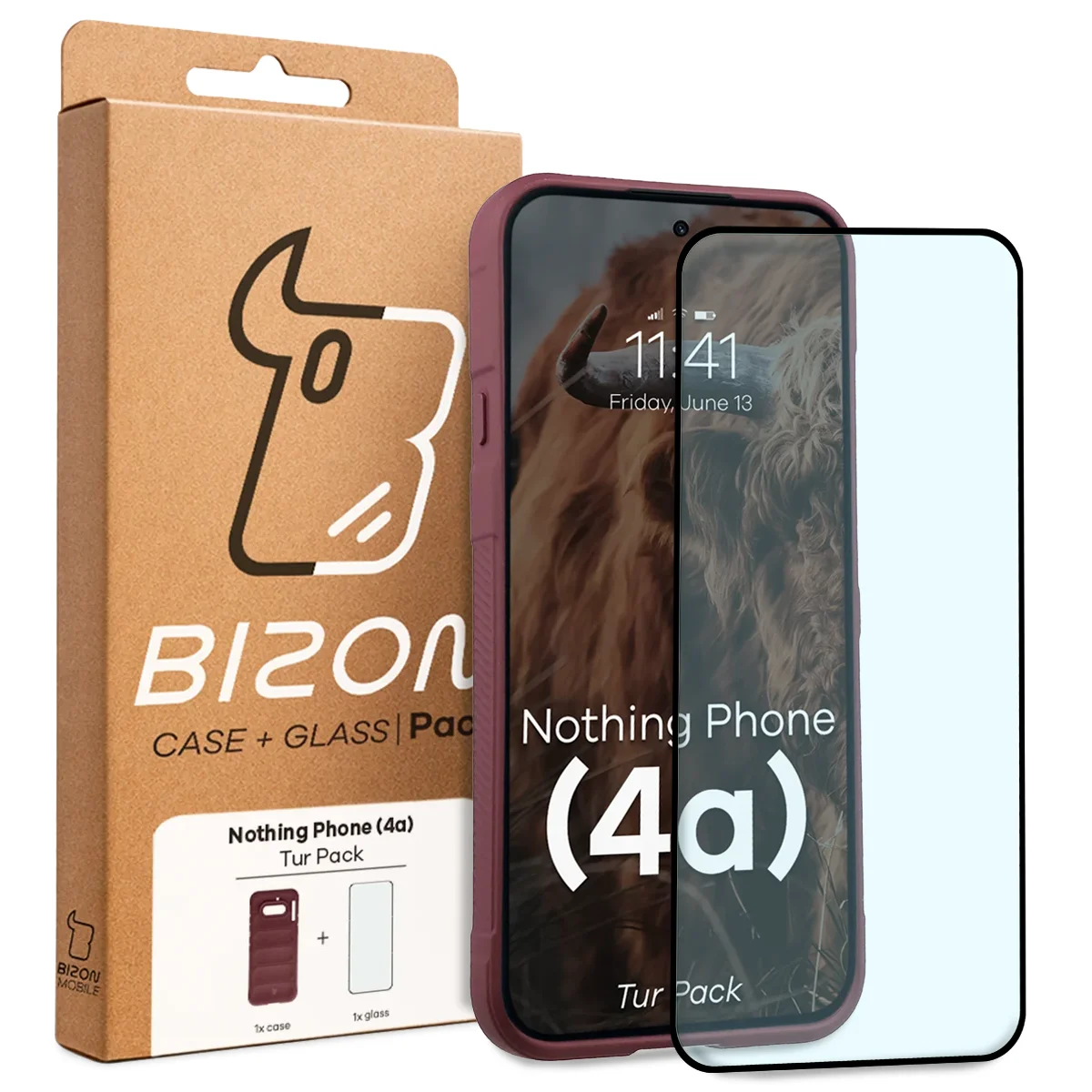 Przód pudełka Bizon Tur Pack z dedykowaną etykietą do Nothing Phone (4a)