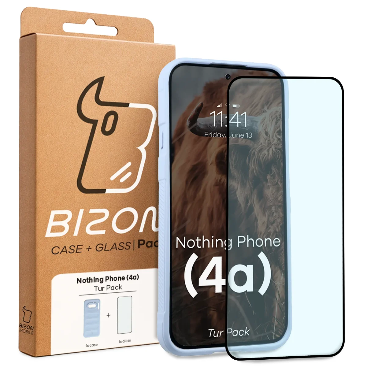 Przód pudełka Bizon Tur Pack z dedykowaną etykietą do Nothing Phone (4a)