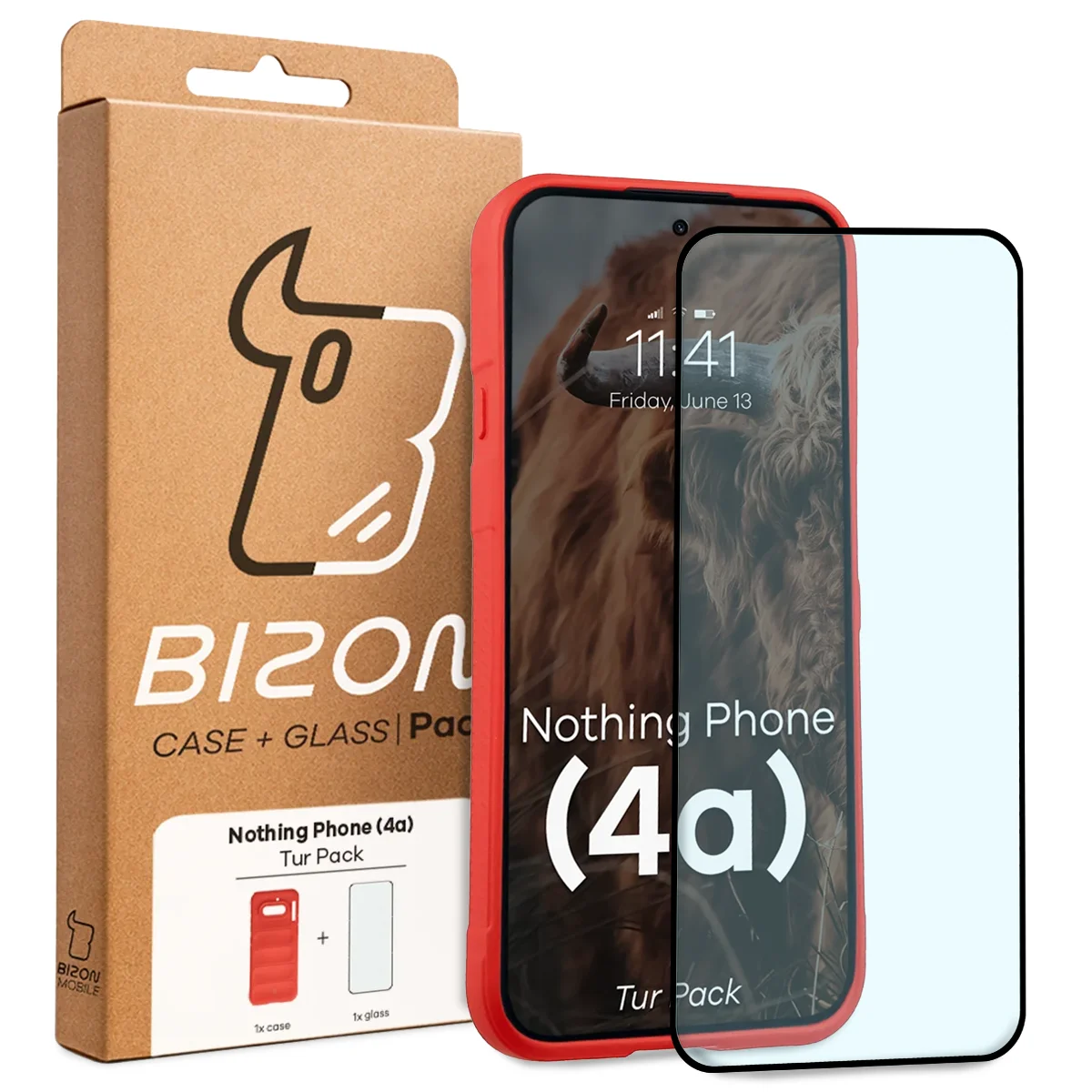 Przód pudełka Bizon Tur Pack z dedykowaną etykietą do Nothing Phone (4a)