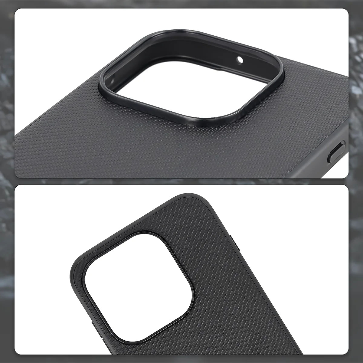 Podniesione krawędzie aparatu i wycięcie na aparat w etui Bizon Case CarbO do OnePlus 15