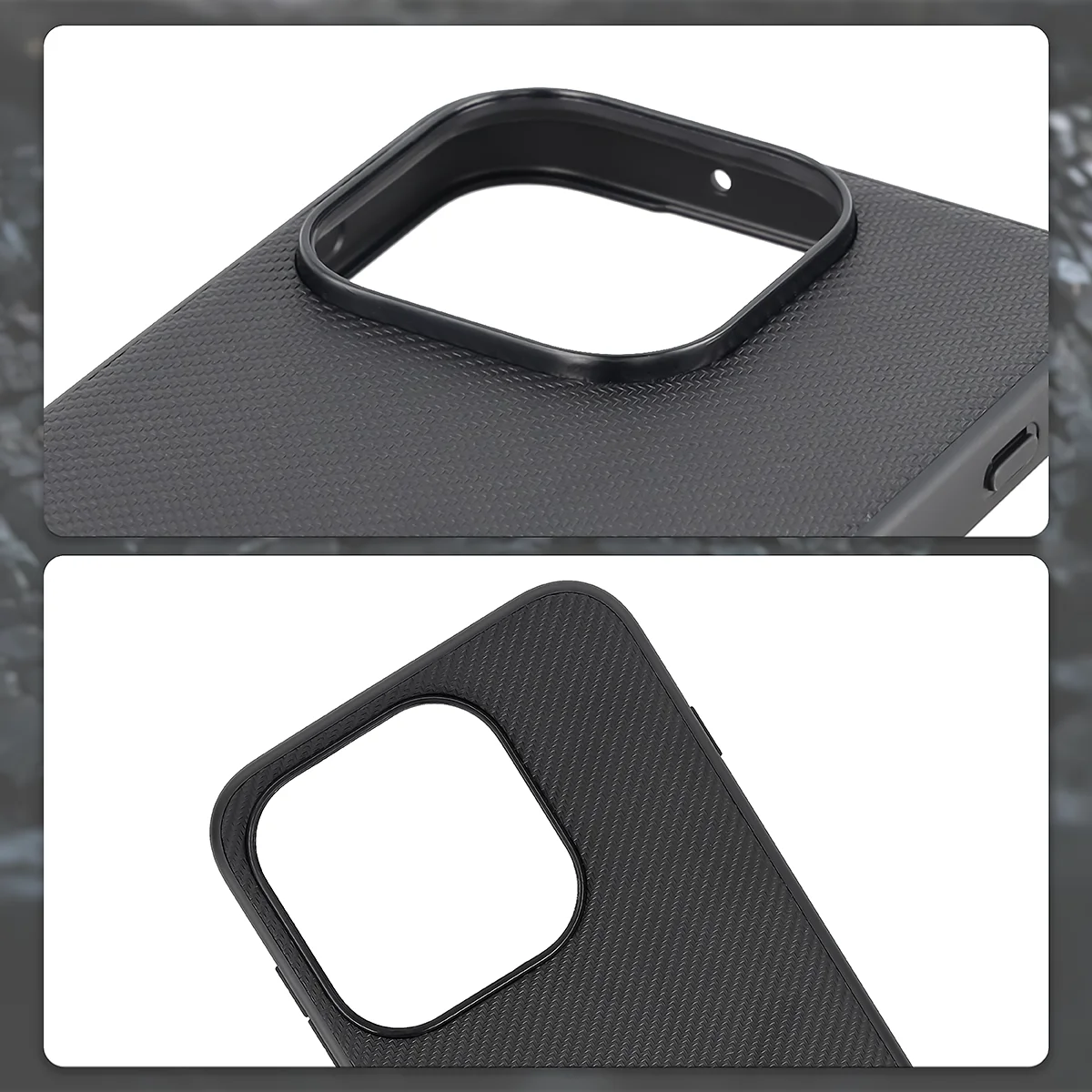 Podniesione krawędzie aparatu i wycięcie na aparat w etui Bizon Case CarbO do OnePlus 15
