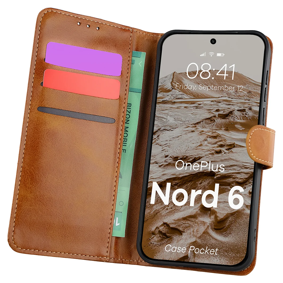 Etui z klapką z miejscem na karty Bizon Case Pocket do OnePlus Nord 6