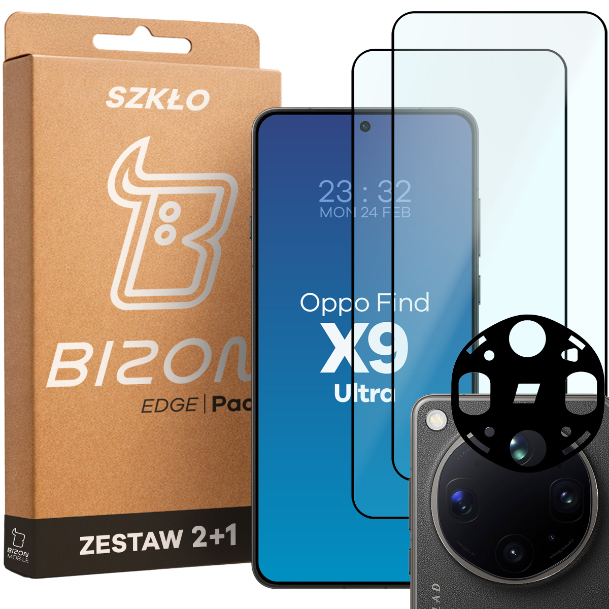Pudełko i zestaw szkieł do Oppo Find X9 Ultra: 2x szkło hartowane i lens
