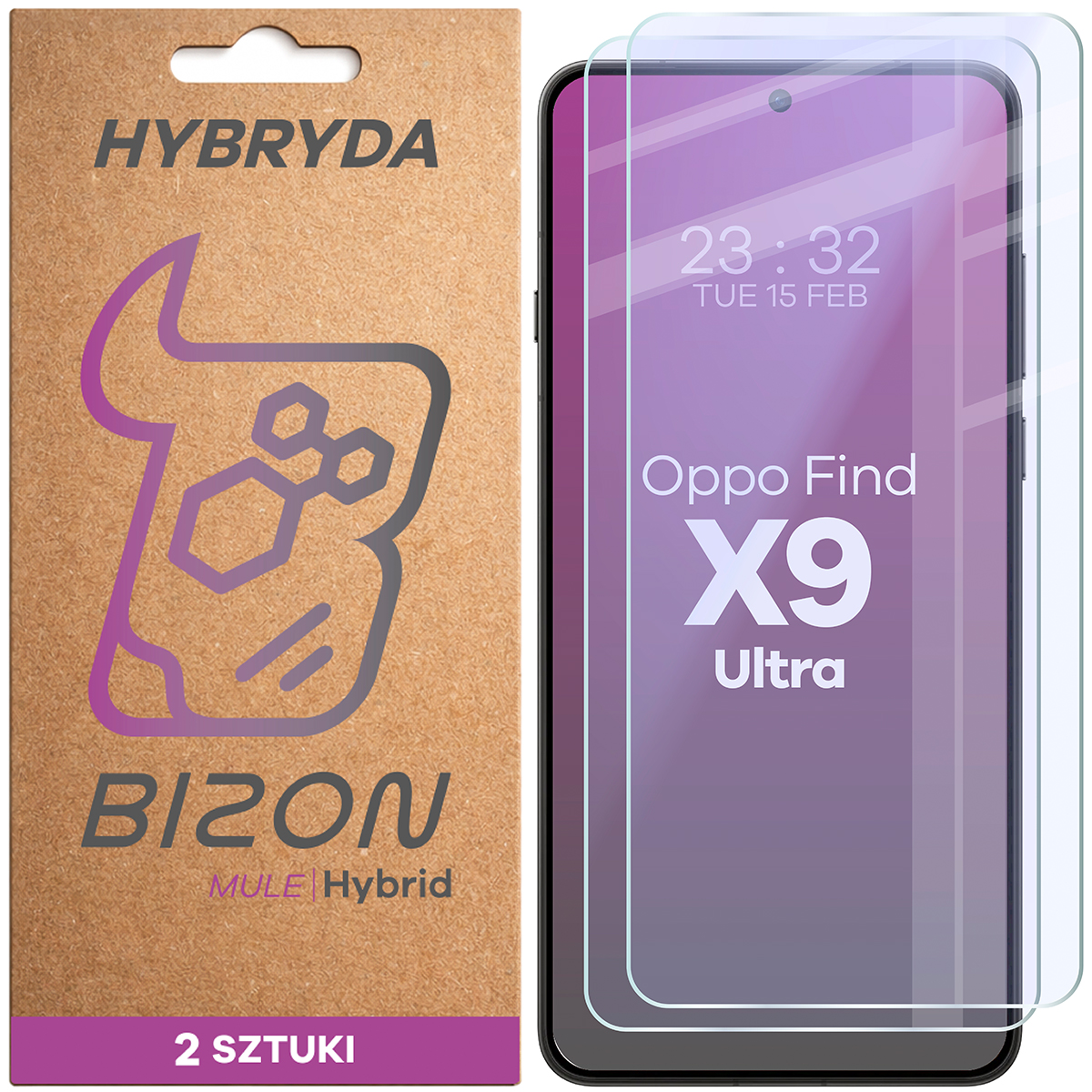 Elastyczne szkło hybrydowe Bizon Hybrid Mule Duo do Oppo Find X9 Ultra, 2 sztuki