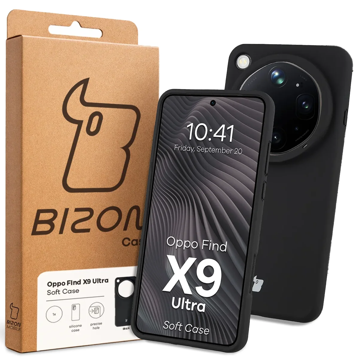 Przód pudełka Bizon Case z dedykowaną etykietą do Oppo Find X9 Ultra