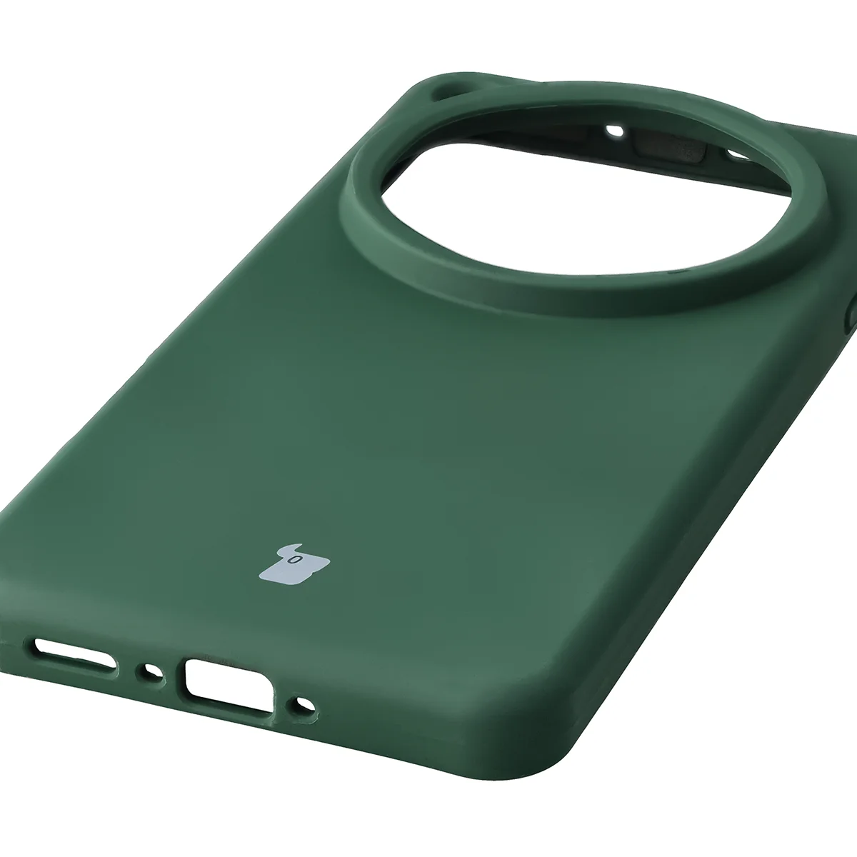 Zbliżenie na precyzyjne wycięcia i możliwość ładowania indukcyjnego w etui Bizon Soft Case do Oppo Find X9 Ultra