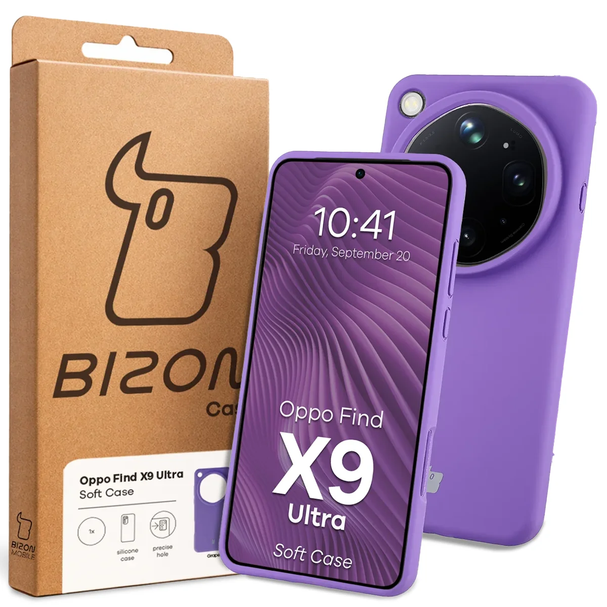Przód pudełka Bizon Case z dedykowaną etykietą do Oppo Find X9 Ultra