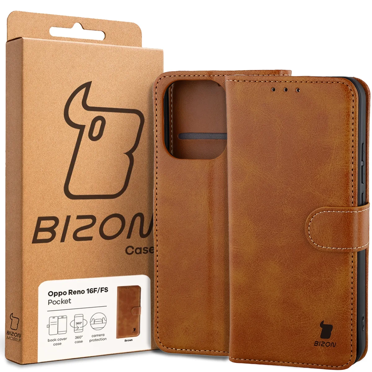 Przód pudełka Bizon Case z dedykowaną etykietą do Oppo Reno16 F / Reno16 FS 5G