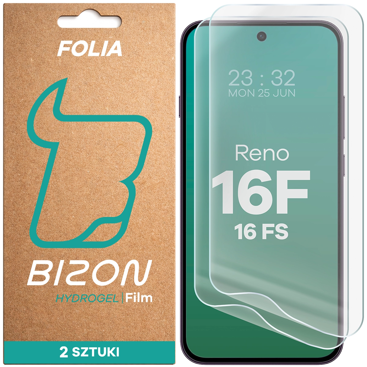 Pudełko i folia hydrożelowa na ekran Bizon Film Hydrogel Front Duo do Oppo Reno16 F / Reno16 FS 5G