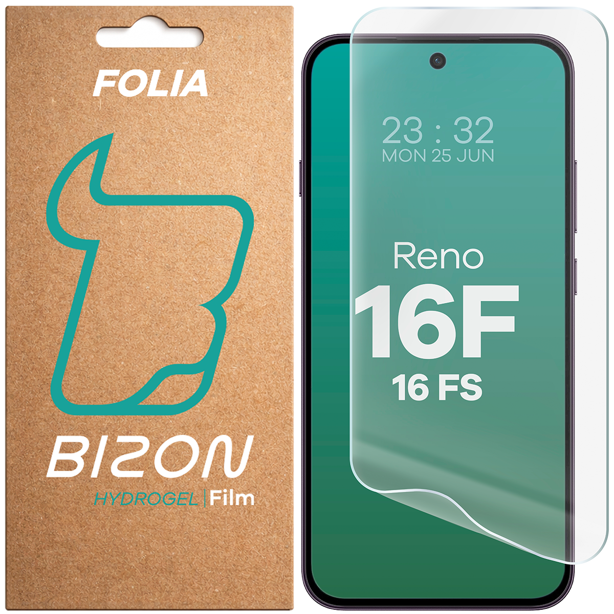 Pudełko i folia hydrożelowa na ekran Bizon Film Hydrogel Front do Oppo Reno16 F / Reno16 FS 5G
