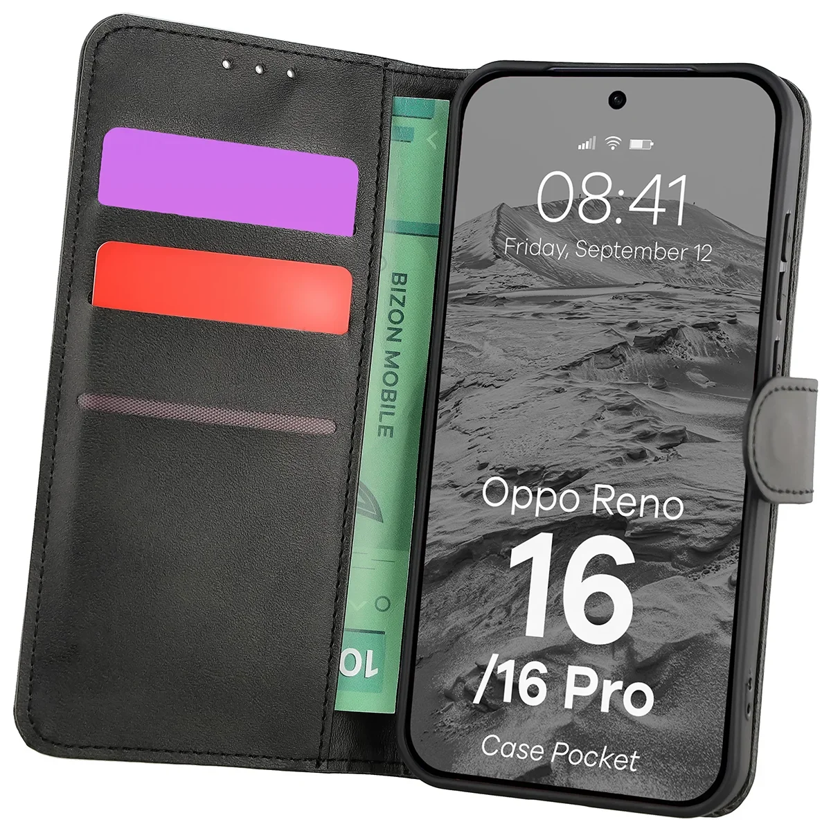 Etui z klapką z miejscem na karty Bizon Case Pocket do Oppo Reno16 / Reno16 Pro 5G