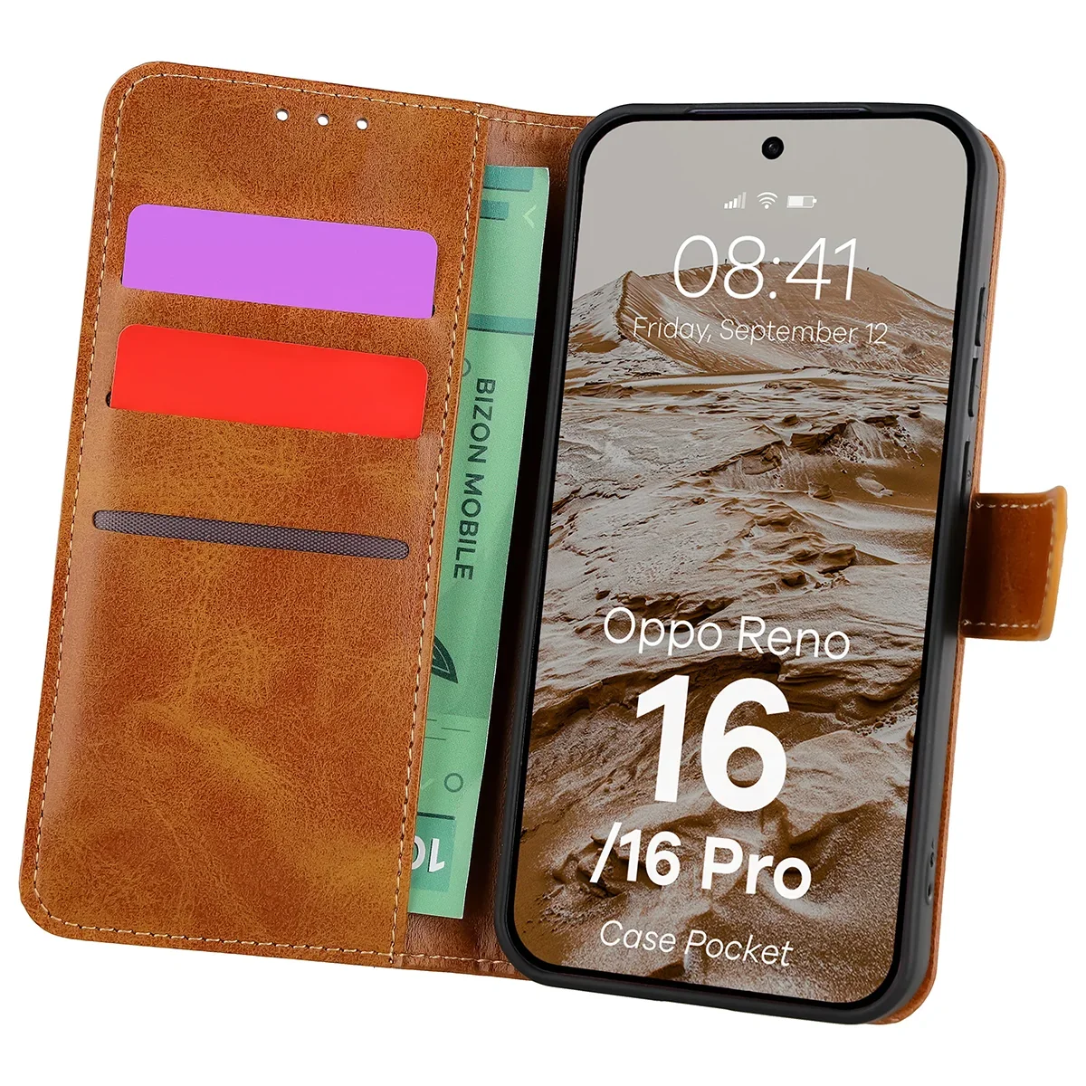 Etui z klapką z miejscem na karty Bizon Case Pocket do Oppo Reno16 / Reno16 Pro 5G