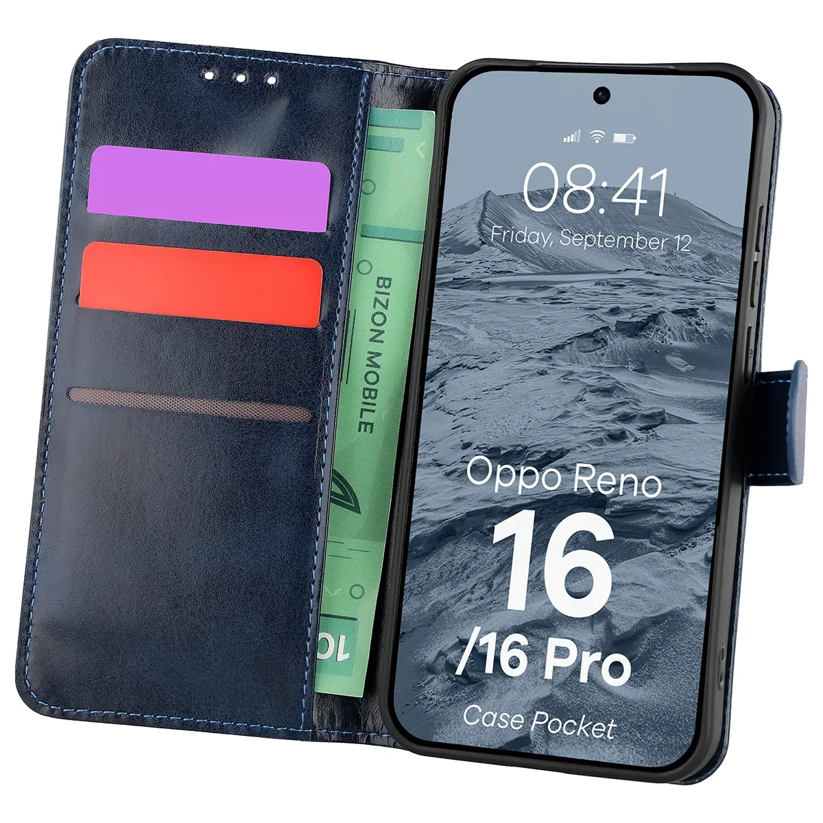 Etui z klapką z miejscem na karty Bizon Case Pocket do Oppo Reno16 / Reno16 Pro 5G