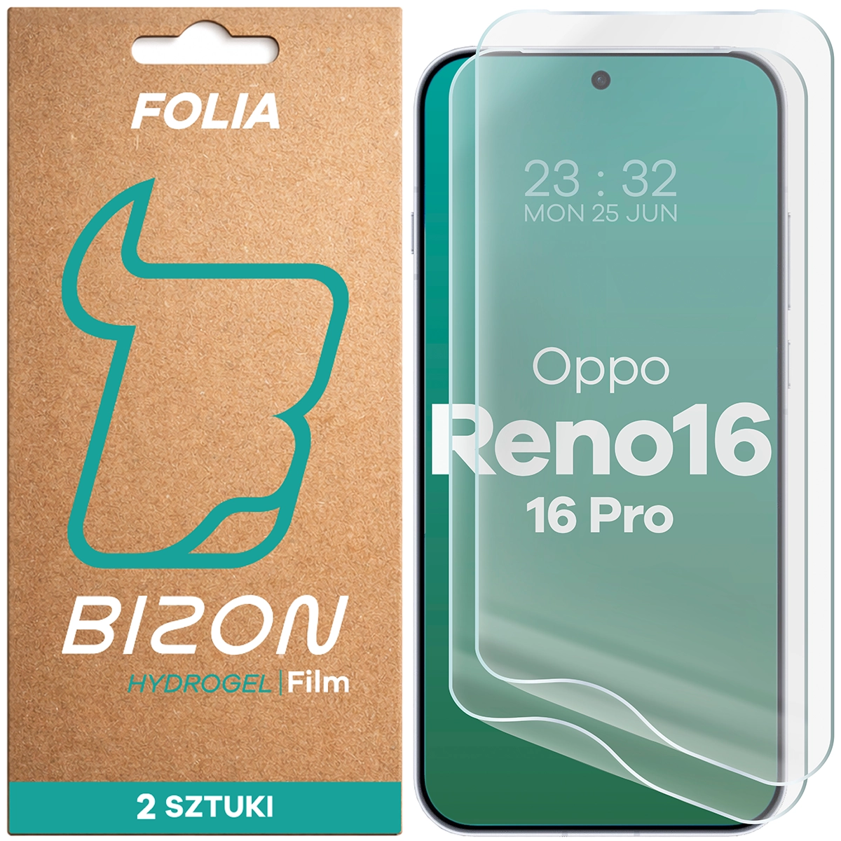 Pudełko i folia hydrożelowa na ekran Bizon Film Hydrogel Front Duo do Oppo Reno16 / Reno16 Pro 5G