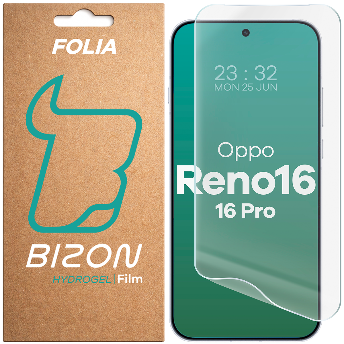 Pudełko i folia hydrożelowa na ekran Bizon Film Hydrogel Front do Oppo Reno16 / Reno16 Pro 5G