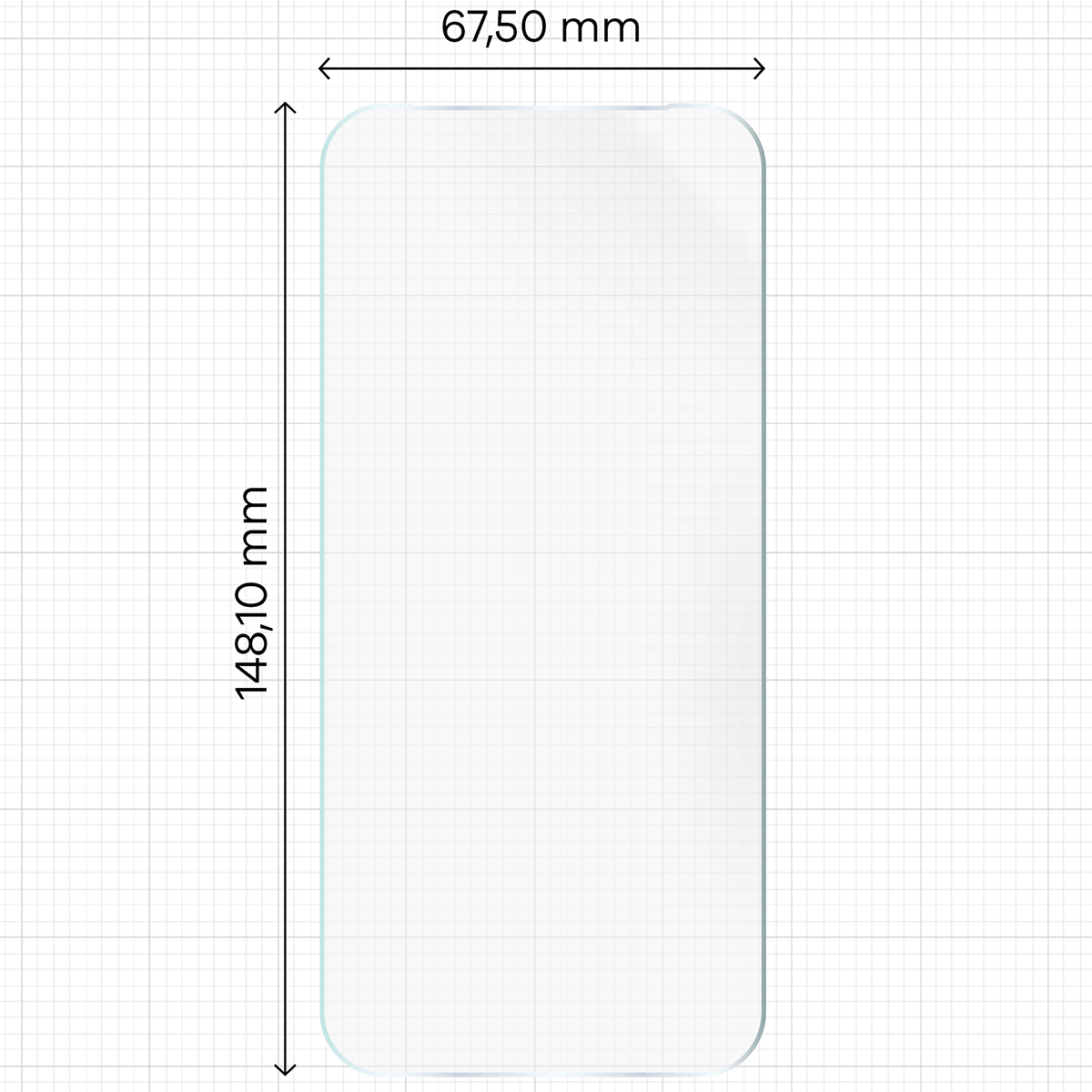 Miarka z wymiarami folii hydrożelowej Bizon Film Hydrogel Front do Oppo Reno16 / Reno16 Pro 5G