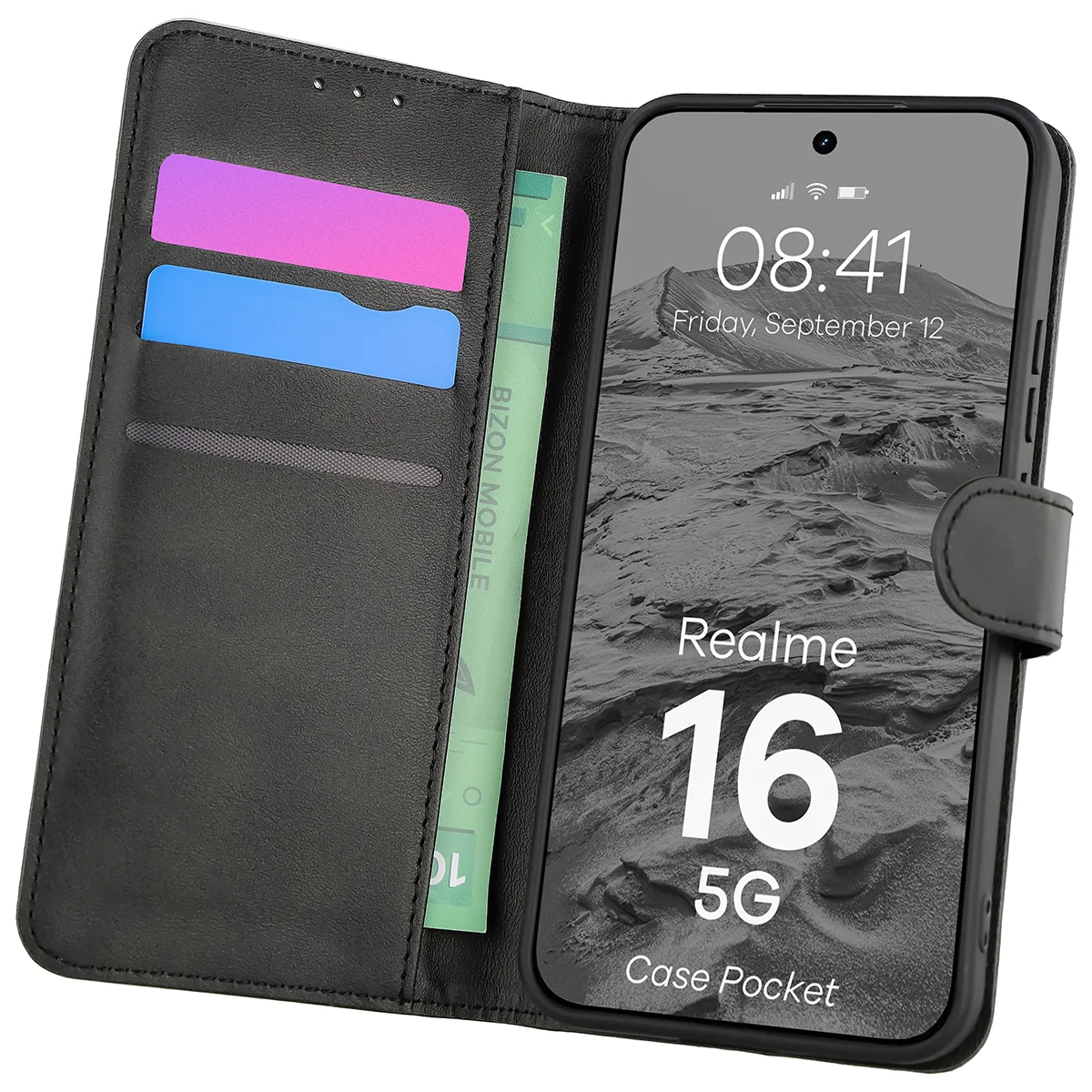 Etui z klapką z miejscem na karty Bizon Case Pocket do Realme 16 5G