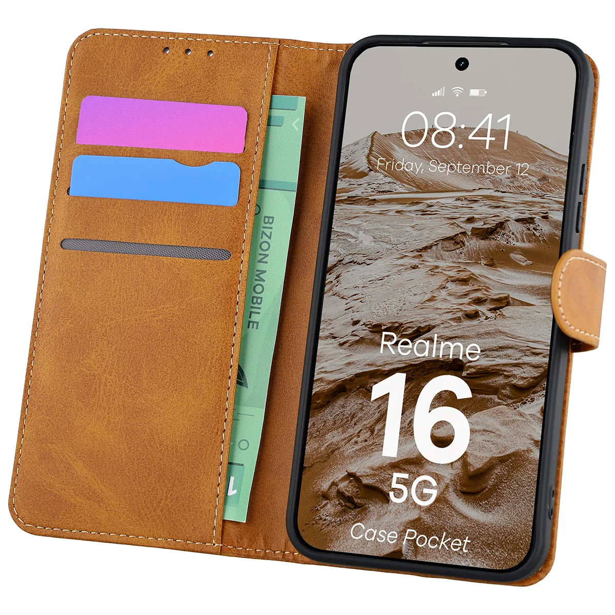 Etui z klapką z miejscem na karty Bizon Case Pocket do Realme 16 5G