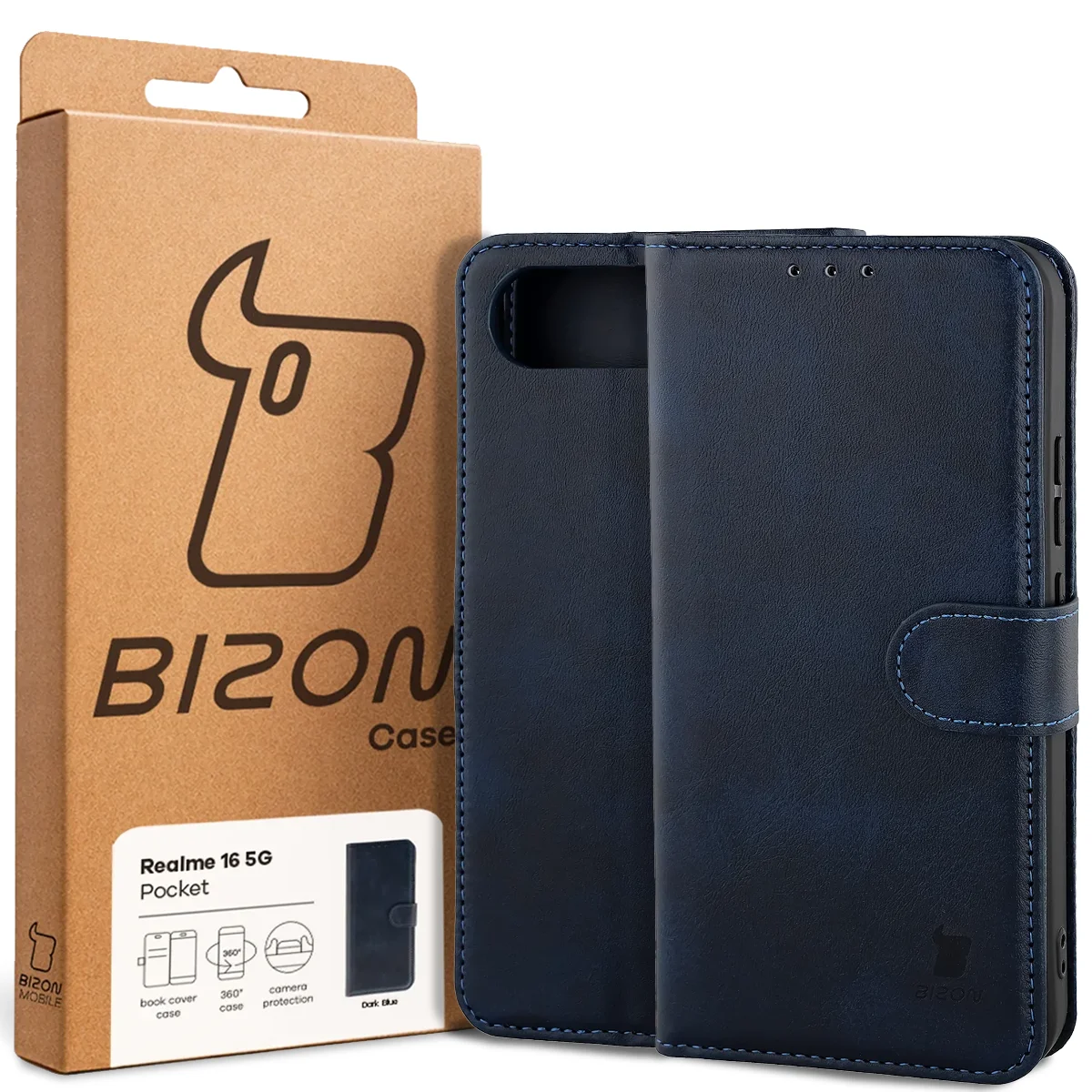 Przód pudełka Bizon Case z dedykowaną etykietą do Realme 16 5G
