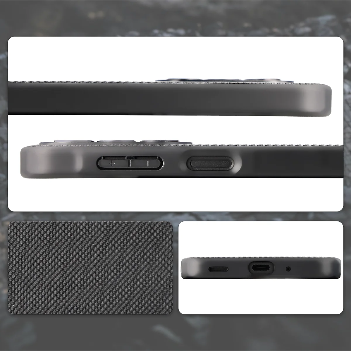 Wycięcia, zintegrowane osłony i struktura etui Bizon Case CarbO do Samsung Galaxy A27 5G