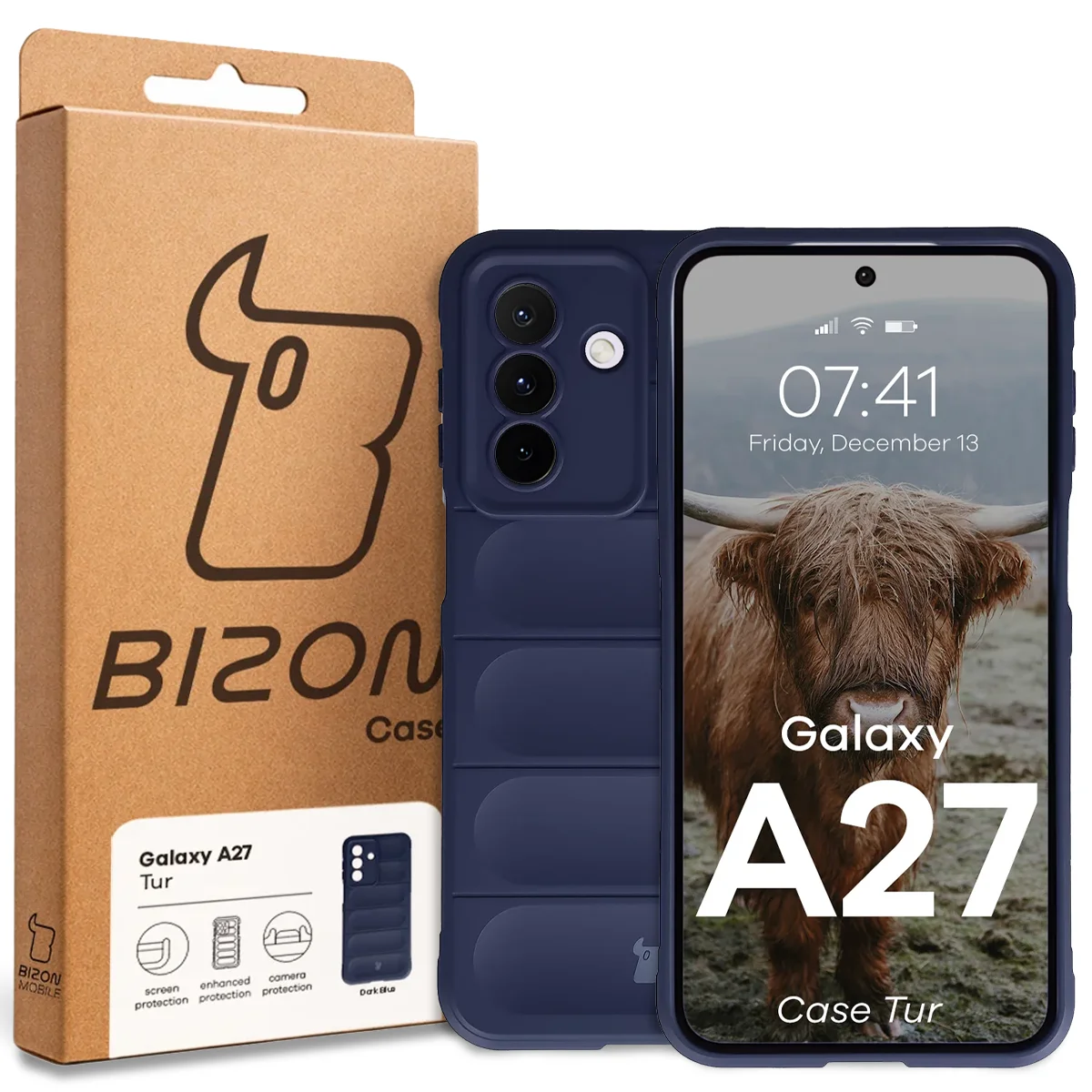 Przód pudełka Bizon Case z dedykowaną etykietą do Samsung Galaxy A27 5G
