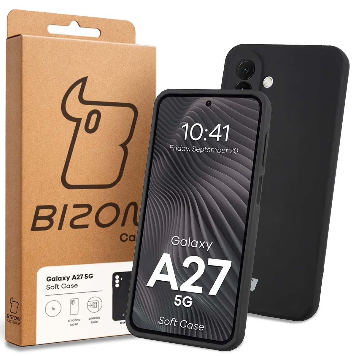 Przód pudełka Bizon Case z dedykowaną etykietą do Samsung Galaxy A27 5G