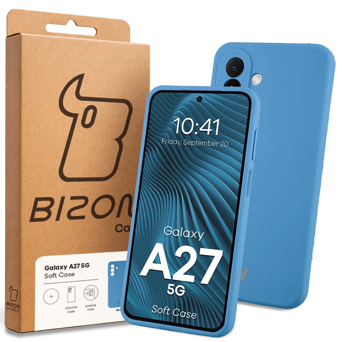Przód pudełka Bizon Case z dedykowaną etykietą do Samsung Galaxy A27 5G