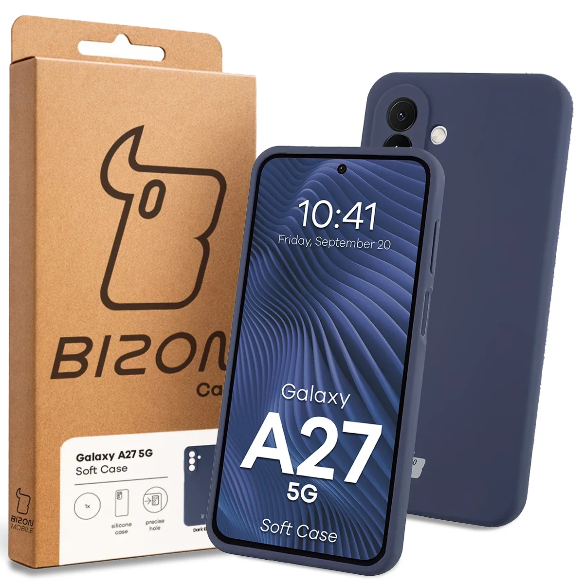 Przód pudełka Bizon Case z dedykowaną etykietą do Samsung Galaxy A27 5G