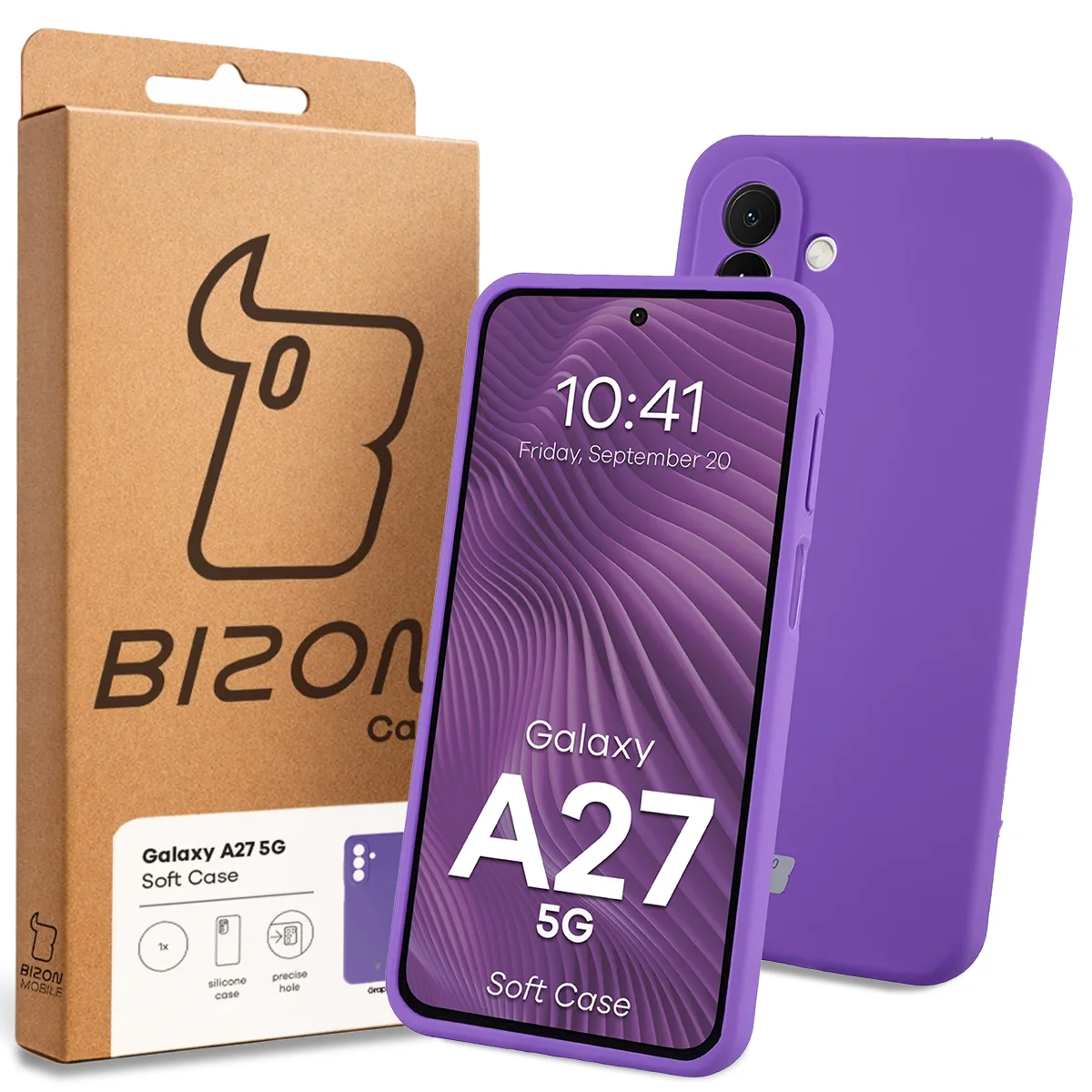 Przód pudełka Bizon Case z dedykowaną etykietą do Samsung Galaxy A27 5G