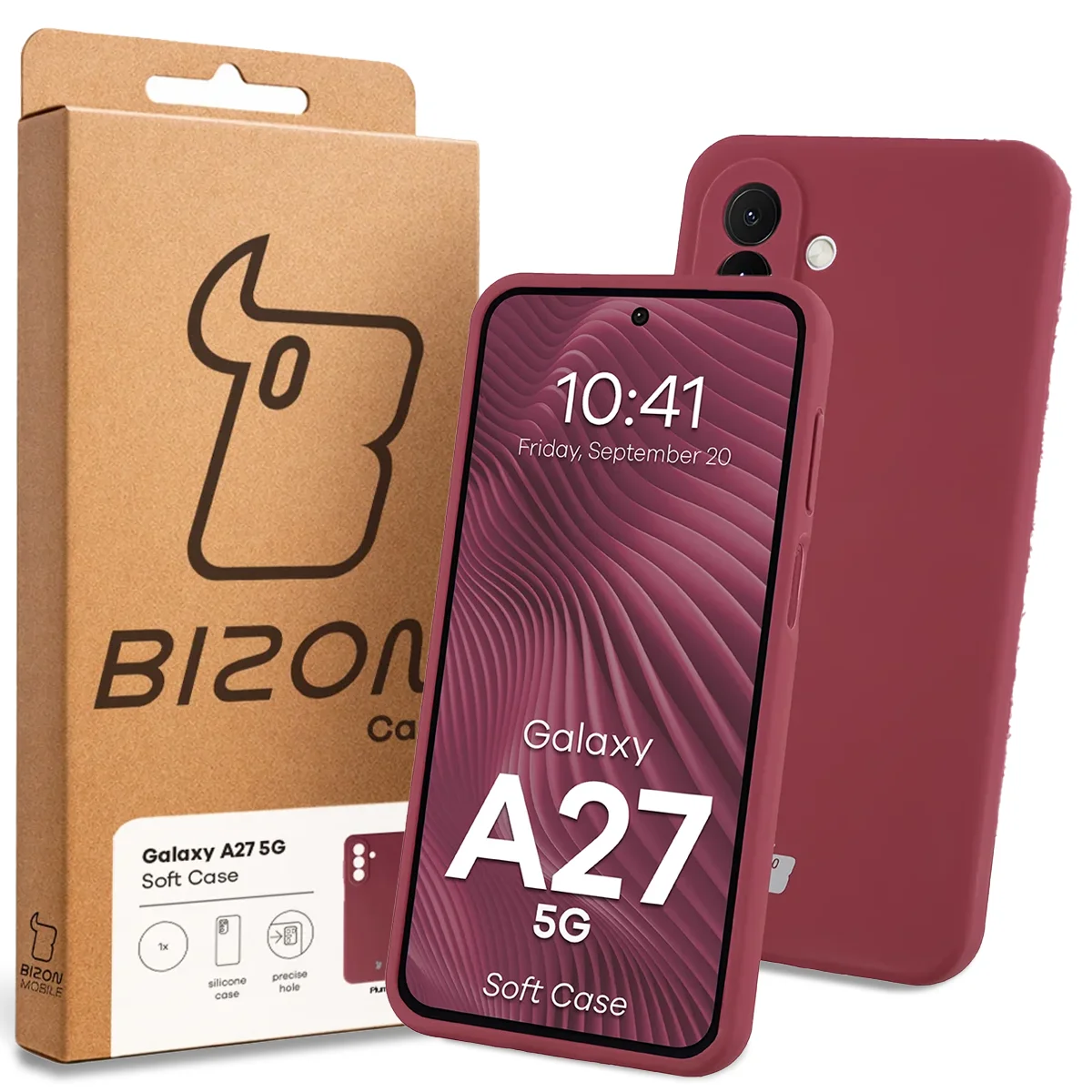 Przód pudełka Bizon Case z dedykowaną etykietą do Samsung Galaxy A27 5G